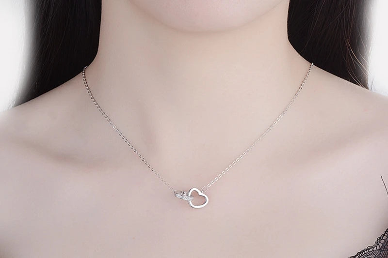 Rose Gold Heart Pendant Necklace Women Niece Aunt Gifts Double Circle Necklaces for Women Chain Birthday Jewelry Christmas Gift