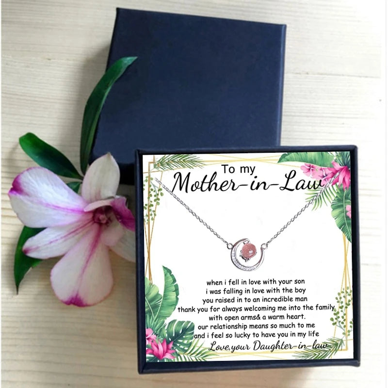 New Mom Necklaces for Women Birthday Gifts Choker Necklaces & Pendant to Mother From Daughter-in-law Crystal Moom Jewelry