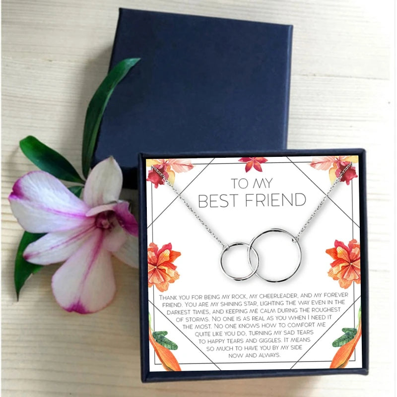 Rose Gold Necklace Friendship Women Infinity Double Circles Pendant Two Interlocking Choker Necklaces & Pendant Best Friend Gift