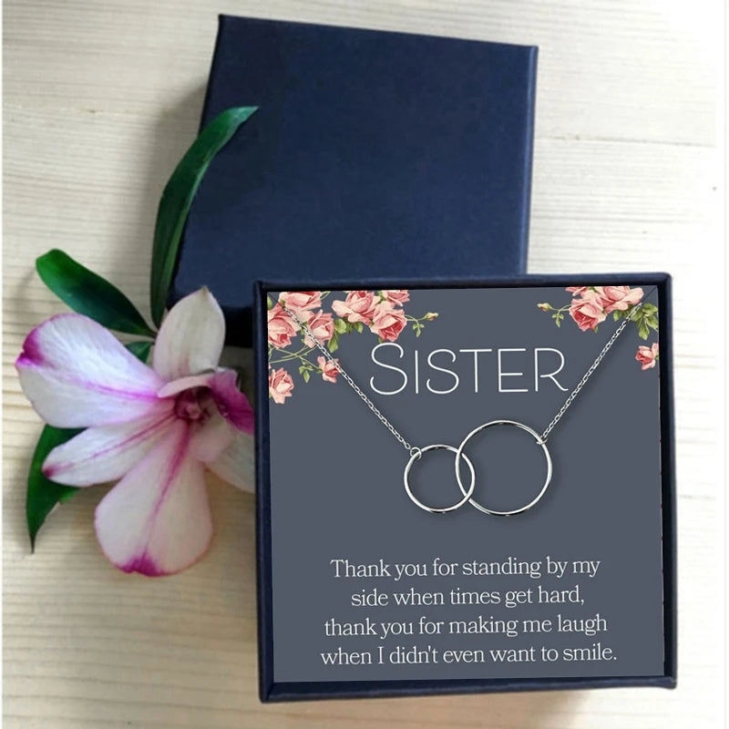 Sister Necklace Girly Friendship Necklaces for Women Two Interlocking Infinity Circles Gift Best Friend Rose Gold Necklace