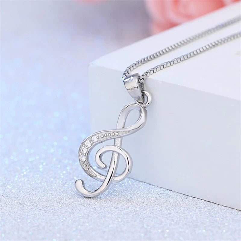 Music Note Pendant Necklace for Niece Gift Crystal Choker Necklaces Pendants Women Clavicle Chain Lady Feminino Collar Christmas