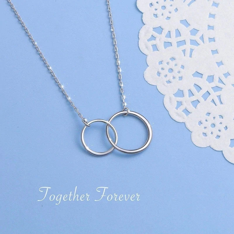 Rose Gold Necklace Friendship Women Infinity Double Circles Pendant Two Interlocking Choker Necklaces & Pendant Best Friend Gift