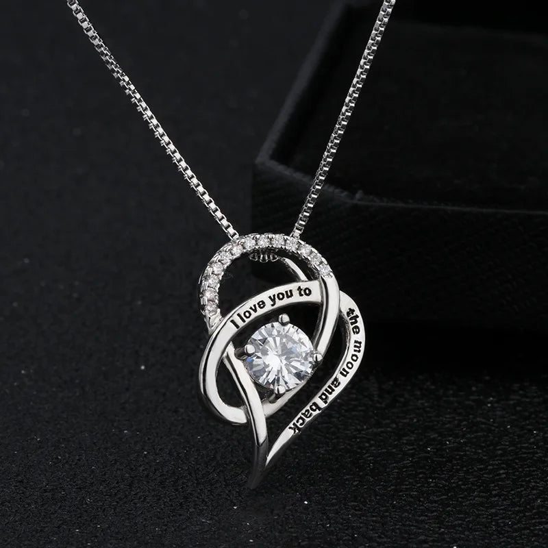 Infinity Love Heart Pendant Necklace for Wife Women Crystals Jewelry Wedding Gifts Family Gifts I Love You to the Moon and Back