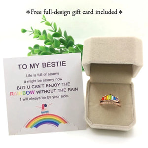 Crown Rainbow Rings for Women Bestie Gift Adjustable Ring Crystal Rosegold Jewelry Female to My Sister Gifts Friend Birthday