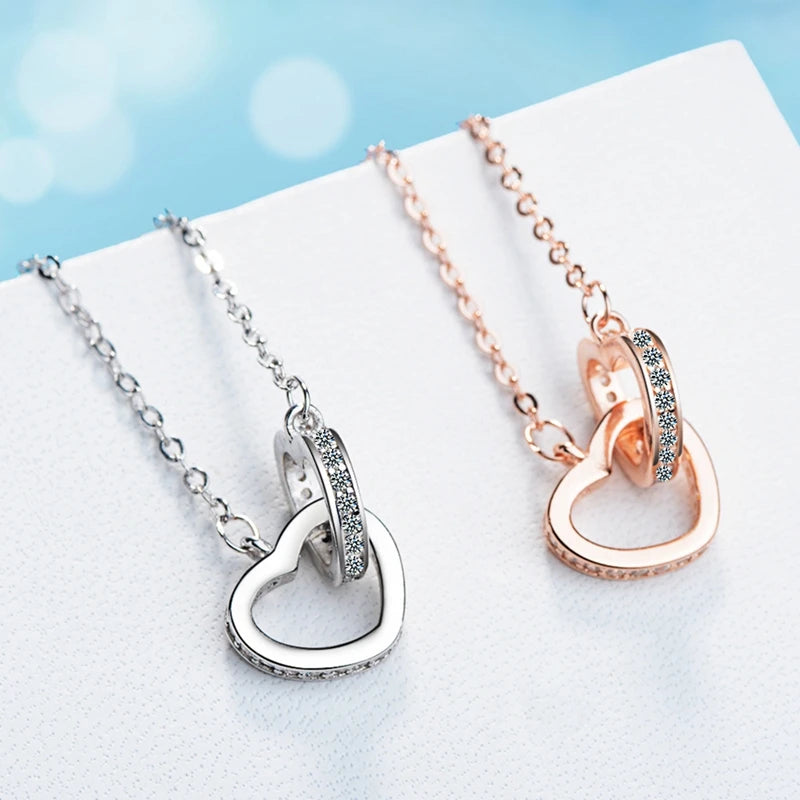 Rose Gold Heart Pendant Necklace Women Niece Aunt Gifts Double Circle Necklaces for Women Chain Birthday Jewelry Christmas Gift