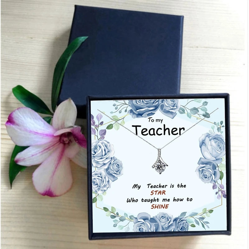 Teacher Necklaces Gifts Crystal Chain Necklace Women Jewelry School Student for Teacher's Day Christmas Holiday Collares Bijoux