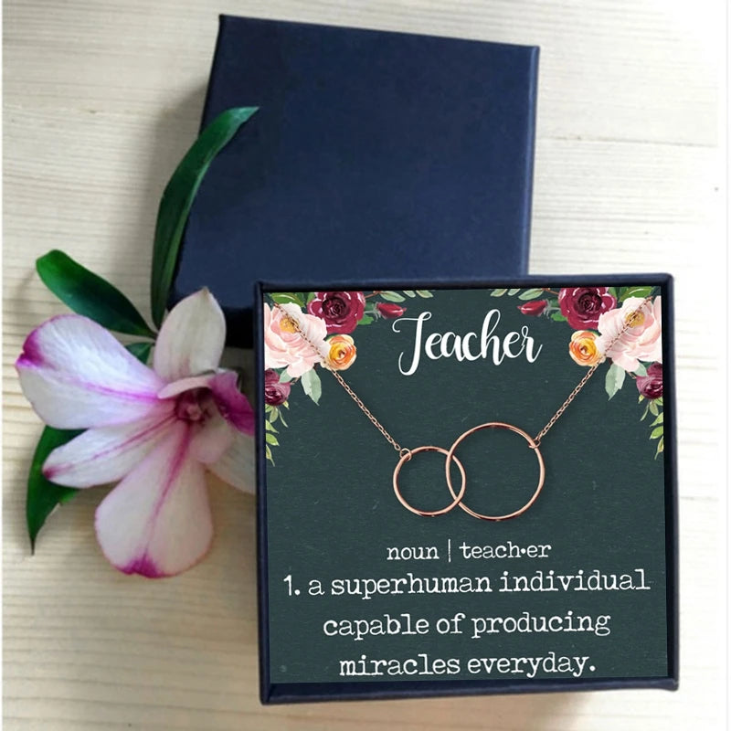 Teacher Gift Necklace female jewelry Teacher Appreciation Gift Thank You 2 Interlocking Circles Necklaces & Pendants For Women