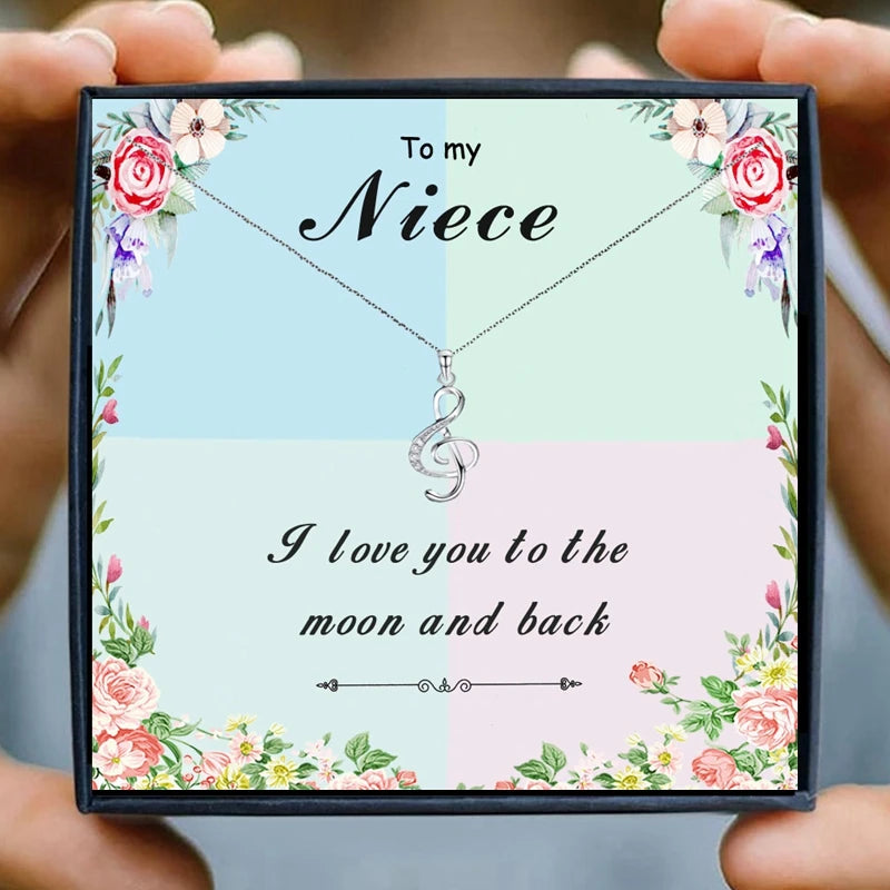 Music Note Pendant Necklace for Niece Gift Crystal Choker Necklaces Pendants Women Clavicle Chain Lady Feminino Collar Christmas