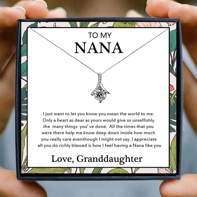 Christmas Gifts for Nana Crystal Pendant Necklaces for Women Family Gift to NaNa Grandmother Grandma Chain Necklace Birthday