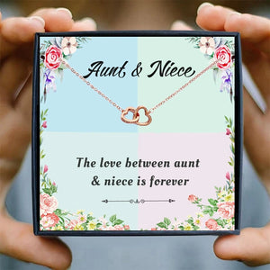 Rose Gold Heart Pendant Necklace Women Niece Aunt Gifts Double Circle Necklaces for Women Chain Birthday Jewelry Christmas Gift