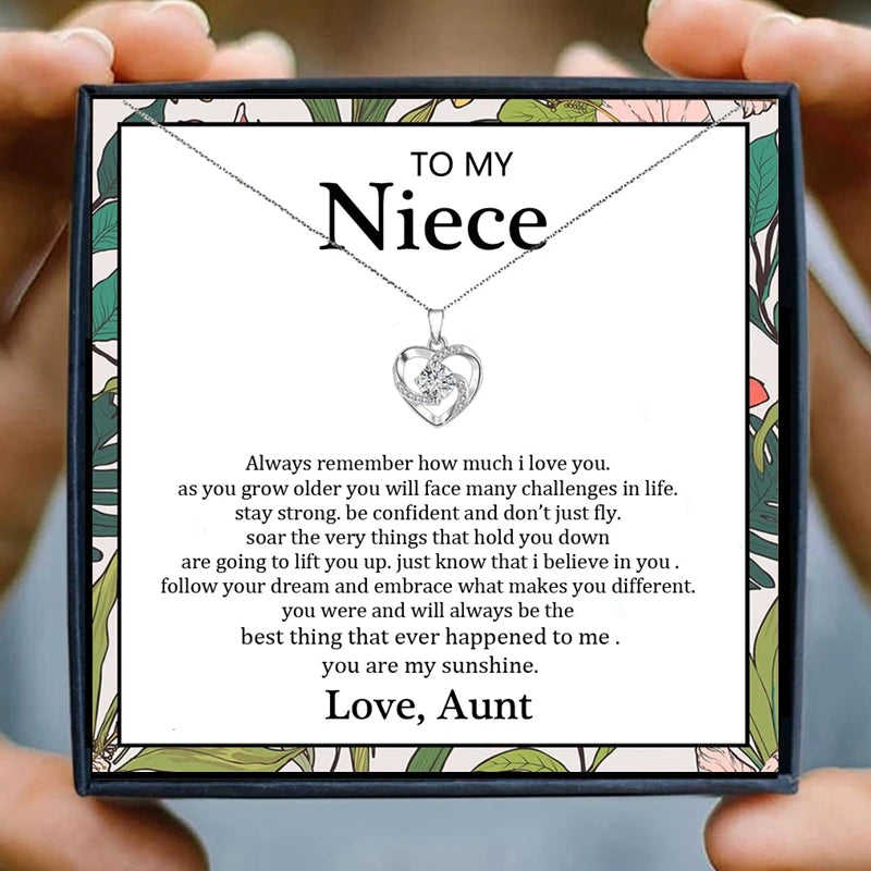 Niece Necklace Jewelry Gifts Crystal Pendant Necklace Women Necklaces Pendants Aunt Uncle Gifts Birthday Presents Christmas Gift