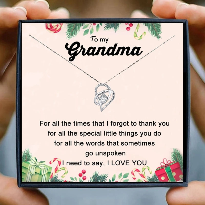 Christmas Gift for Grandma Necklace Women Fashion Jewelry Heart Pendant Necklace Female Chain Necklace Grandson Birthday Family