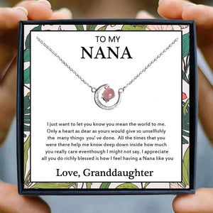 Nana Necklace Gift Women Moon Crystal Red Pink Beads Horn Crescent Pendant Necklace Friendship Grandma Granddaughter Jewelry
