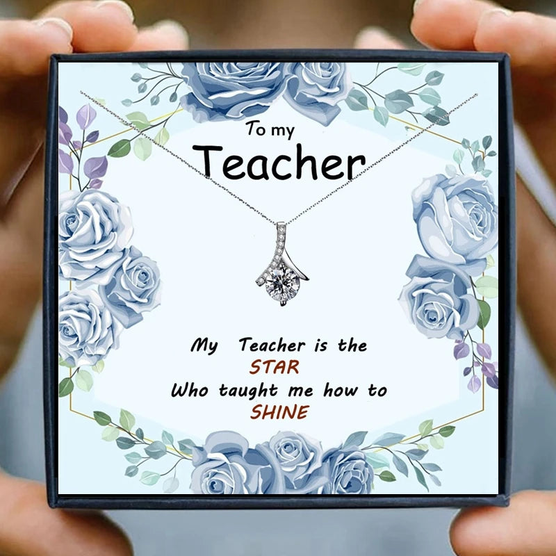 Teacher Necklaces Gifts Crystal Chain Necklace Women Jewelry School Student for Teacher's Day Christmas Holiday Collares Bijoux