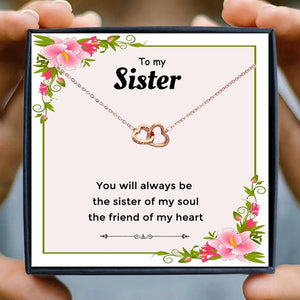 Rose Gold Necklace Gifts for Sister Double heart Necklaces Women Sisters for Eternity Chain Birthday Jewelry Family Christmas