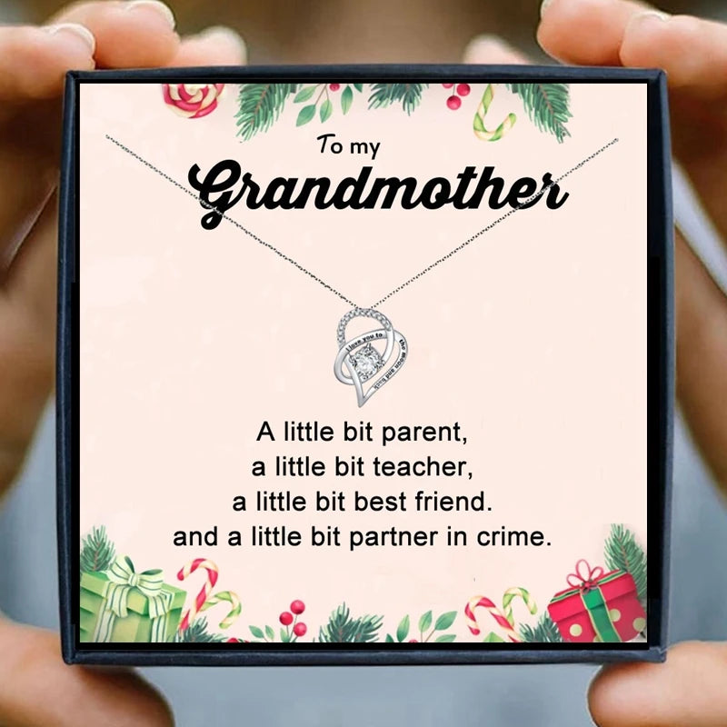 Grandma Necklace Gifts Women Heart Pendant Necklace Nana Chain Necklace Granddaughter Birthday Jewelry Family Christmas Gift