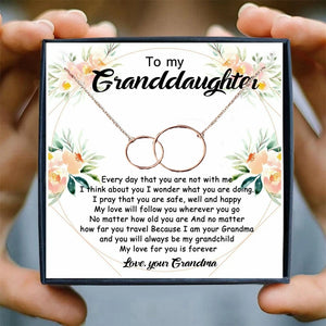 Granddaughter Christmas Necklace Women Grandchild Gifts from Grandmother 2 Interlocking Circles Heartfelt Card & Jewelry Gift