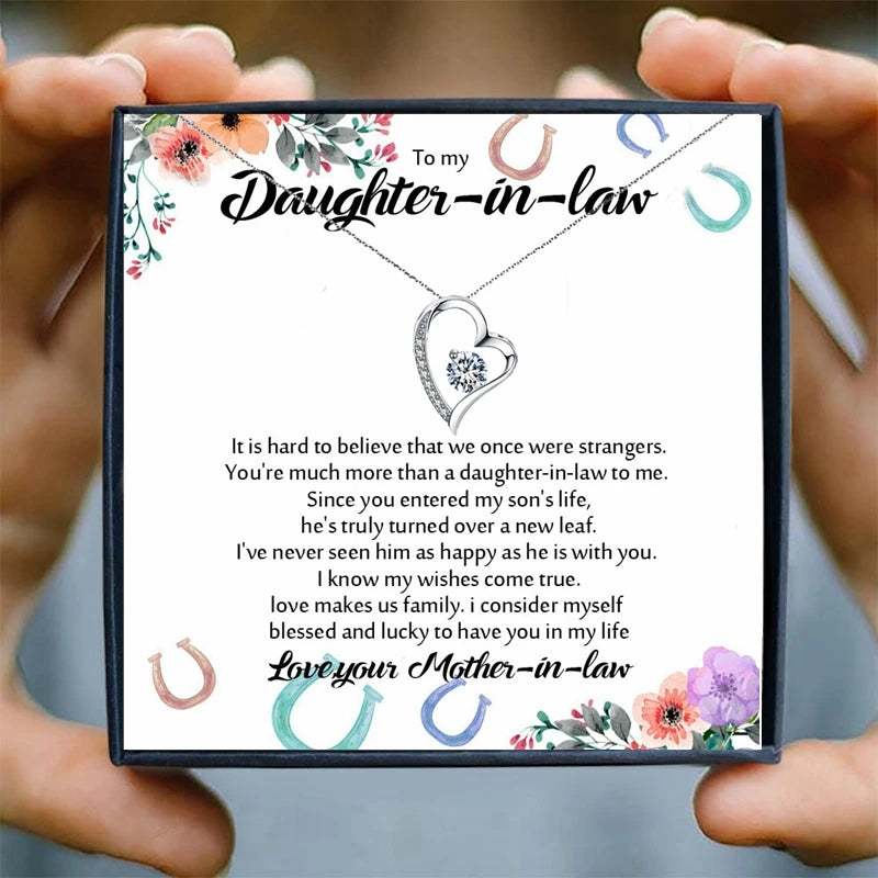 Daughter In Law Heart Pendant Necklace Jewelry Crystal Necklace for Women Daughter Gifts Christmas Necklaces Birthday Present