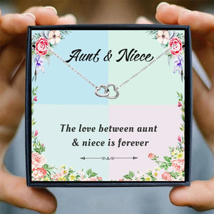 Rose Gold Heart Pendant Necklace Women Niece Aunt Gifts Double Circle Necklaces for Women Chain Birthday Jewelry Christmas Gift