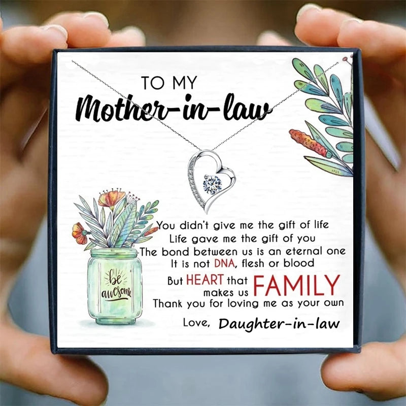 Mother In Law Chain Necklaces for Women Gift I Love You to The Moon and Back Crystal Pendant Necklace Female Christmas Family