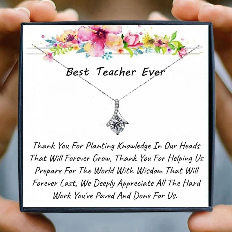 Teacher Necklaces Gifts Crystal Chain Necklace Women Jewelry School Student for Teacher's Day Christmas Holiday Collares Bijoux