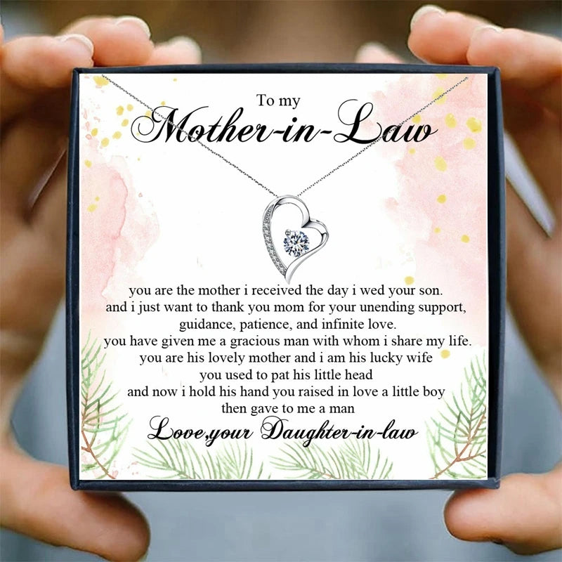 Mother In Law Chain Necklaces for Women Gift I Love You to The Moon and Back Crystal Pendant Necklace Female Christmas Family