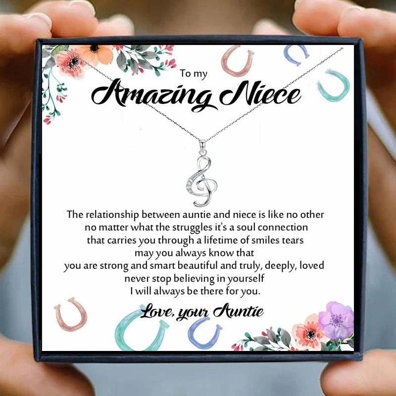 Music Note Pendant Necklace for Niece Gift Crystal Choker Necklaces Pendants Women Clavicle Chain Lady Feminino Collar Christmas