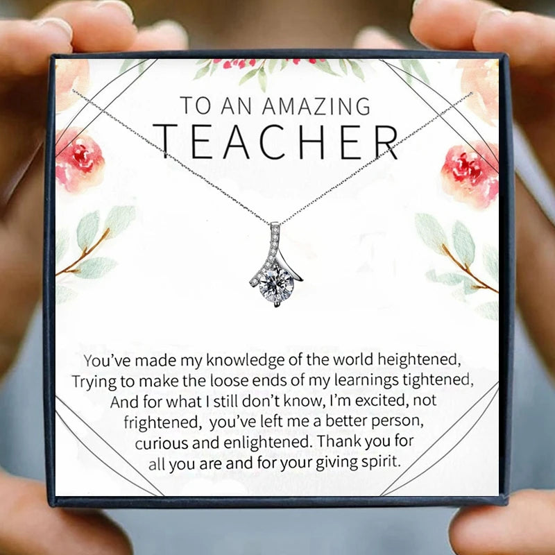 Teacher Necklaces Gifts Crystal Chain Necklace Women Jewelry School Student for Teacher's Day Christmas Holiday Collares Bijoux