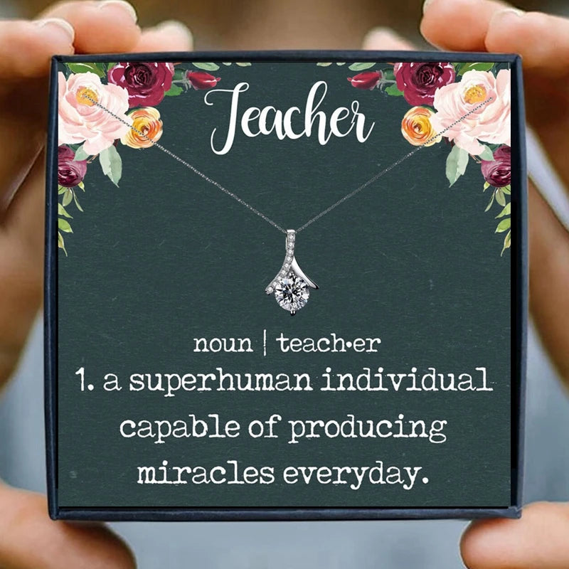 Teacher Necklaces Gifts Crystal Chain Necklace Women Jewelry School Student for Teacher's Day Christmas Holiday Collares Bijoux